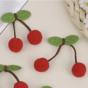 NEW Retro 40's MCM Handmade Felt Cherries Hair Clip Set of Two
